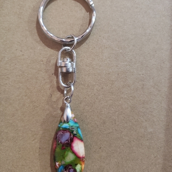 994- Sea Sediment Jasper Stone Drop Keychain Handmade NWT - Picture 3 of 3
